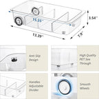 Attelite RollOut Refrigerator Drawer Organizer and Storage Clear Design with Dividers, Fridge Organizer on Wheels, Upgrade Thick Plastic Pantry Storage Bins, Kitchen Organization 2 Set