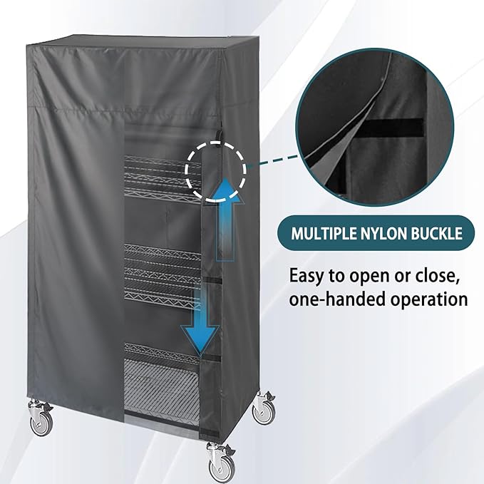 Waterproof Dustproof Shelf Cover for Wire Shelving and Storage Rack, 36" W x 18" D x 54" H, Heavy-Duty Dust Cover with Nylon Buckle and Hook & Loop Closure (Black, No Shelves)