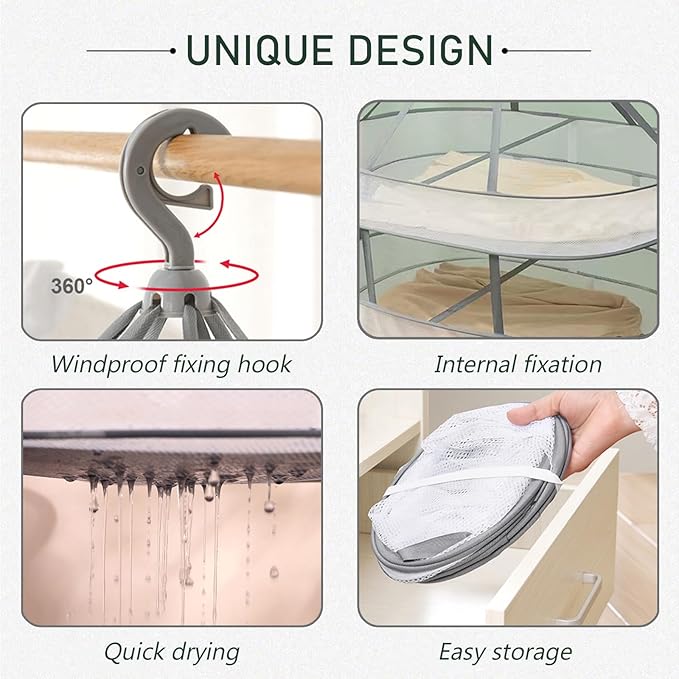 1 Tier Clothes Drying Rack Foldable, 31.5" Mesh Clothes Hanging Dryer, Space Saving Sweater Drying Rack, Laundry Rack,with Internal Fixation, for Clothes, Towels, Underwear, Indoor, Outdoor (2 Pcs)