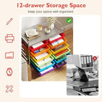 GOFLAME 12-Drawer Rolling Storage Cart, Multifunctional Art Craft Organizer Cart, Mobile Utility Storage Cart with Removable Drawers & Lockable Wheels, Craft Cart for Home Office School, Multicolored