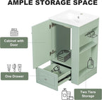 20 in Small Bathroom Vanity with Sink,Drawer,Doors and Side Storage & Toilet Paper Holder, Solid Wood & MDF Modern Single Bathroom Sink Cabinet with Drawers,Freestanding (Green,20 in)