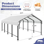 JY QAQA 12 x 20 FT Heavy Duty Metal Carport Canopy with Galvanized Steel Roof, Outdoor Car Tent Metal Garage Shelter for Car, SUV, Trucks and Boats, White