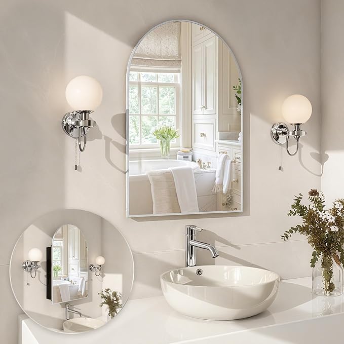 Arched Medicine Cabinet Mirror No Assembly Needed Bathroom Mirror with Storage Recessed or Surface Mount Options (Silver, 36" L x 24" W)
