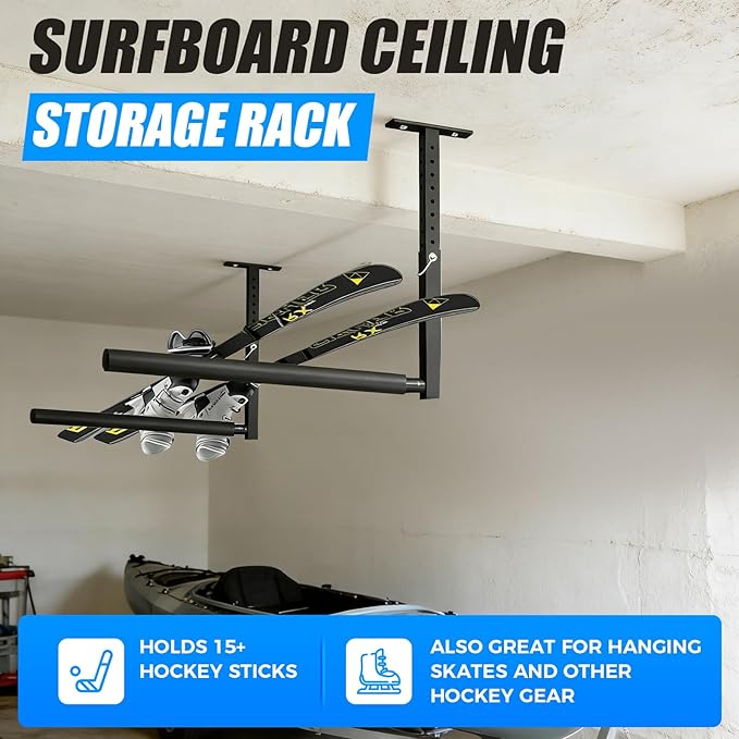 Stainless Steel Ceiling Storage Rack, 10"-18" Height Adjustable,Kayak Overhead Garage Storage Rack, Holds 100 lbs, for High-Altitude Storage of Kayaks, Surfboards, Canoes, Skis, and Ladders