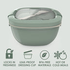 Bentgo Salad Container - 54 oz Bowl with 4-Compartment Toppings Tray, Leak-Proof Dressing Container, Reusable Fork, BPA-Free Lunch Box for Meal Prep & Food Storage; Removable Bento Tray (Khaki Green)