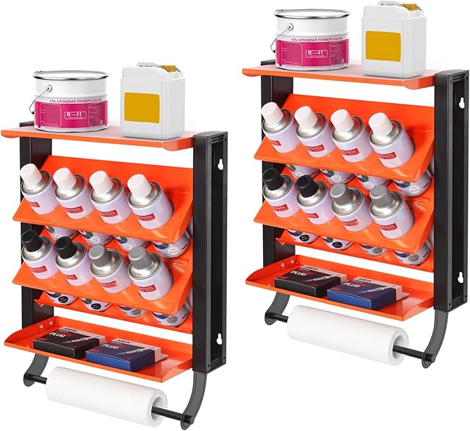 WALMANN Wall Mounted Spray Paint Can Holder, Heavy Duty Metal Can Storage Rack for Garage, Holds Up to 100 lbs(Pack of 2)