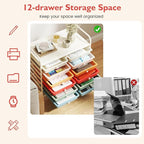 GOFLAME 12-Drawer Rolling Storage Cart, Multifunctional Art Craft Organizer Cart, Mobile Utility Storage Cart with Removable Drawers & Lockable Wheels, Craft Cart for Home Office School, Macaron Color