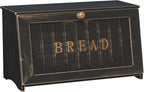 Vintage Bread Box for Kitchen Countertop, Retro Design Bread Storage Container, Farmhouse Wooden Counter Breadbox, Small Bamboo Bread Bin Holder for Homemade Bread, Black