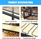 Ceiling Wine Glass Rack - Hanging Wine Rack with Glass Holder and Shelf, Height Adjustable Industrial Hanging Wine Bottle Holder, Black Metal Ceiling Shelf for Bar Cafe Kitchen (47.2×9.8×8.6in)