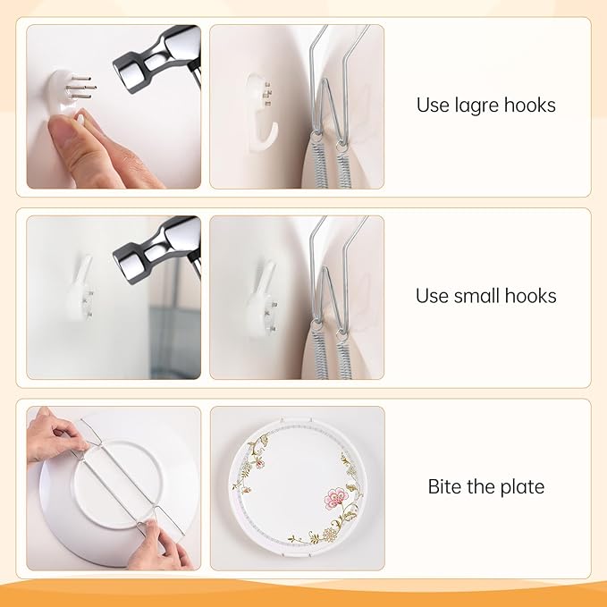 Bilillo Plate Hangers for The Wall, Suitable for 10-14 inch Decorative Plate, Stainless Steel Invisible Heavy Duty Wire Plate Holder with Wall Hooks, Plate Hangers for Displaying Plates, Silver