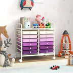 GOFLAME 12-Drawer Rolling Storage Cart, Multifunctional Art Craft Organizer Cart, Mobile Utility Storage Cart with Removable Drawers & Lockable Wheels, Craft Cart for Home Office, Purple Gradient