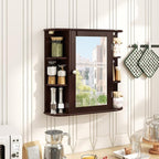 Tangkula Bathroom Medicine Cabinet with Mirror, Modern Wall Mounted Space-Saving Storage Organizer with Mirrored Door, 4 Internal Shelves & 6 Open Side Shelves, Bathroom Wall Cabinet (Coffee)