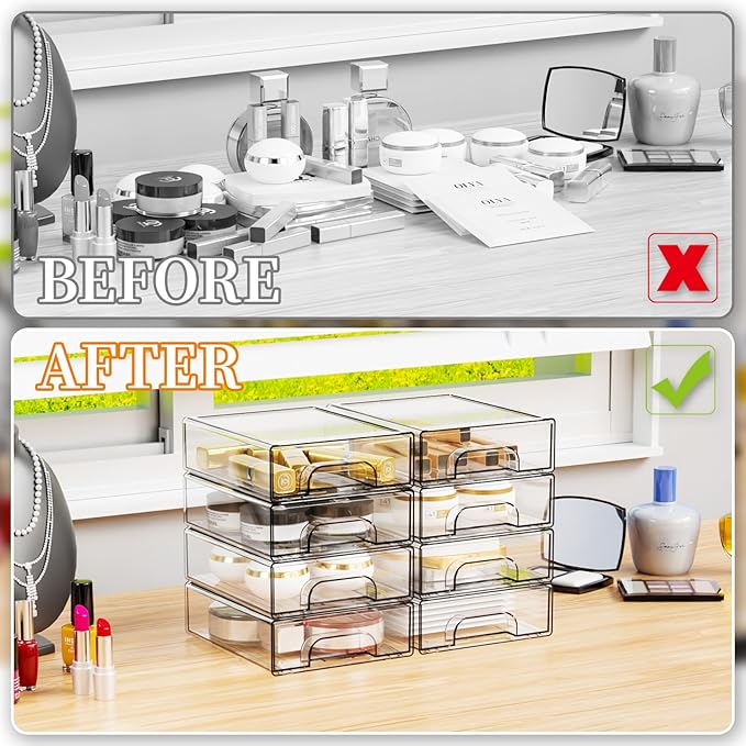 Yieach 12 Pack Clear Stackable Storage Drawers,2.2'' Acrylic Drawer Organizers for Countertop,Office Supply Organizer and Makeup Organizer,Small Plastic Drawers For Pen,Art Crafts Storage,Stationary