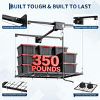 Overhead Garage Storage Rack, Heavy Duty Adjustable 4x4 ft Ceiling Mounted Storage Racks, 350 Lb Capacity Overhead Garage Storage Rack with Manual Safety Lock for Garage Ceiling Storage