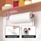 YeeBeny Pink Paper Towel Holder - Self Adhesive or Drilling, Under Cabinet or Wall Mounted