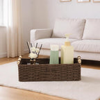 Toilet Paper Wicker Basket, Paper Rope Storage Basket with Wooden Handle, Wicker Baskets for Organizing, Decorative Storage Wicker Bins for Countertop, Small Basket Fits with Any Decor