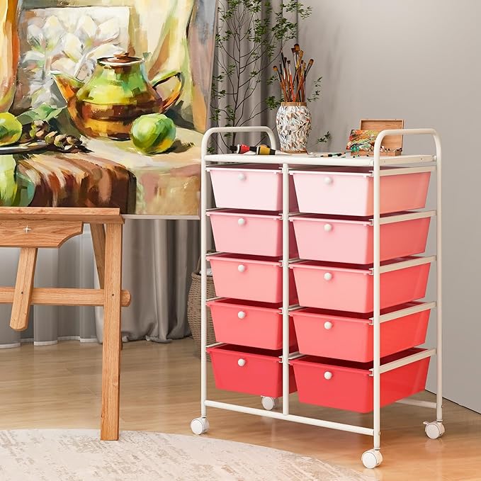RELAX4LIFE Rolling Storage Cart with 10 Drawers - Craft Storage Cart with Lockable Wheels,Utility Cart, Art Cart Organizer for Crafting Storage, Studio, Office, Home, School Rolling Drawer Cart