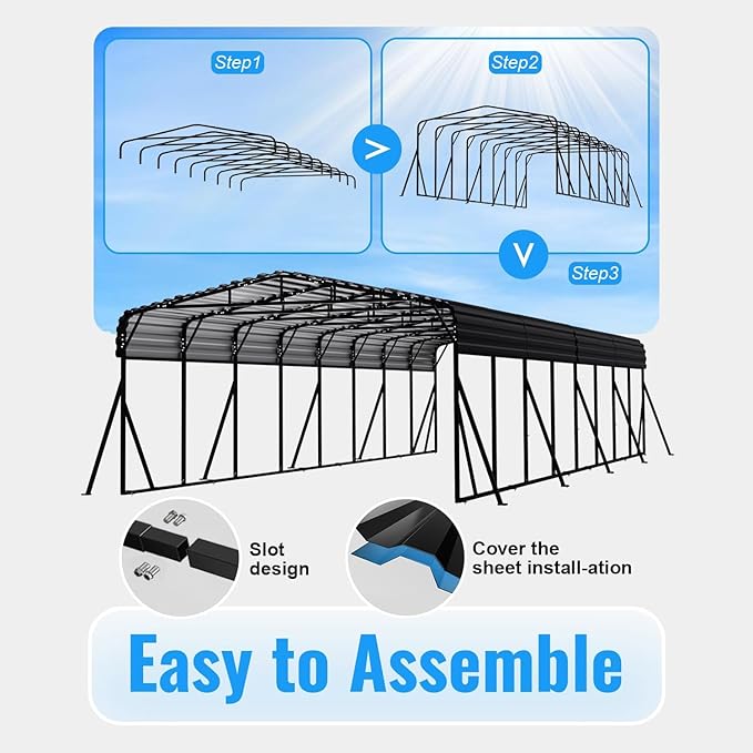 20x40FT Metal Carport, Heavy Duty Car Port Canopy with Metal Roof and Frame, Extra Large Carports Withstand Strong Wind or Heavy Rain, Suitable for Parking Pickup, Boat, Car, and Tractor