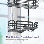 SWTYMIKI Shower Caddy Hanging Organizer - Over the Door Shower Caddy with Soap Holder, 11 Hooks, 2 Installation Ways, Stainless Steel Rustproof Bathroom Organizer, Black