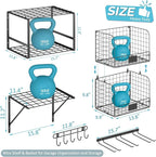 Garage Shelf Wall Mounted with Wire baskets, Heavy Duty Garage Wall Shelving with Garden Tool Rack and Hooks, Wire Shelf Baskets Tool Organizer for Home Garden Yard Organization and Storage