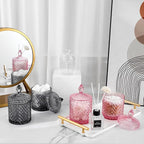 rejomiik Qtip Holder Glass Apothecary Jars with Lid for Bathroom Canisters Dispenser Decor, Storage Organizer for Cotton Swabs, Balls, Pads, Floss Picks, Candy, Pink