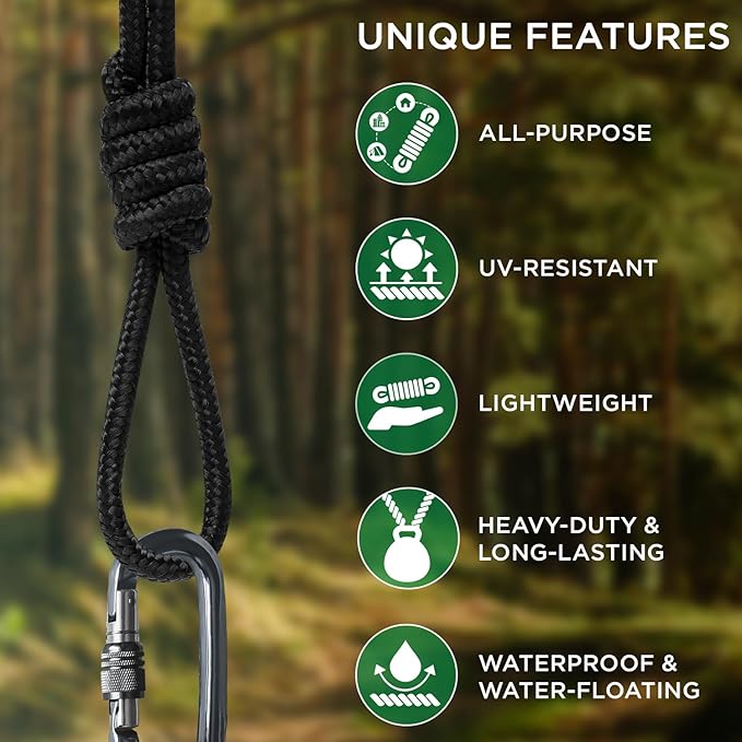 TECEUM Rope – 150 Feet x 1/4 Inch (7mm) – Black – Strong All-Purpose Utility Rope – Camping, Crafting, Flag Pole, Indoor & Outdoor – Polypropylene Nylon Poly Lightweight Diamond Braided Cord