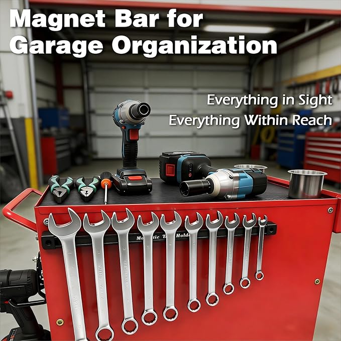 Double Sided Magnetic Tool Holder, 17 Inch Magnetic Screwdriver Holder Rack, Easy to Install Magnet Tool Organizer for Garage Storage, Workshop, Jobsite, Shed and Kitchen (2 Pack)
