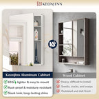 Keonjinn 64 x 32 Inch Medicine Cabinet, Assembly Required, Silver Bathroom Medicine Cabinets Mirror, Lightweight, Adjustable Shelves, Surface Mount or Recessed, Tempered Glass