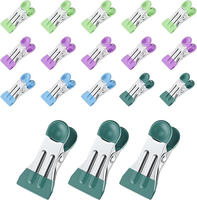 Clothes Pins, Chip Clips,Chip Clips Bag Clips Food Clips 20 Pcs,Towel Clips,Bag Clips for Food,Clothespins 2.17 Inch,Chip Clip,Chip Bag Clip,Metal Clips,Clothes Pins Heavy Duty,Colored Clothespins