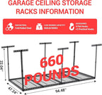 Garage Storage Rack 4x8 ft Overhead Ceiling Mounted Storage Racks Adjustable Garage Storage Organization of Heavy Duty Metal 600Lbs Weight Capacity