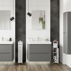 TuoxinEM Storage Cabinet for Small Spaces, Over The Toilet Cabinet for Skinny Bathroom Storage Corner Floor, Slim Paper Holder with 2 Doors & Shelves (White)