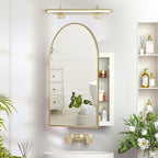 Recessed Medicine Cabinet with Mirror,Brushed Gold Arched Medicine Cabinets for Bathroom,in Wall Bathroom Cabinet with Mirror,Mirrored Medicine Cabinets Wall Mounted 20x30