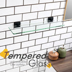 KOKOSIRI Bathroom Shelves Wall Mount Tempered Glass Floating Shelf 20-Inch Kitchen Hanging Rack Shower Storage, 2 Pack Black Stainless Steel B1107BK-L20-P2
