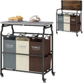 Hoctieon 3 Section Laundry Sorter Cart with Ironing Board, Laundry Hamper Basket with Shelf and Wheels, Heavy Duty Clothes Organizer, Large Clothes Separator with Removable Bags, Brown+Gray+Beige