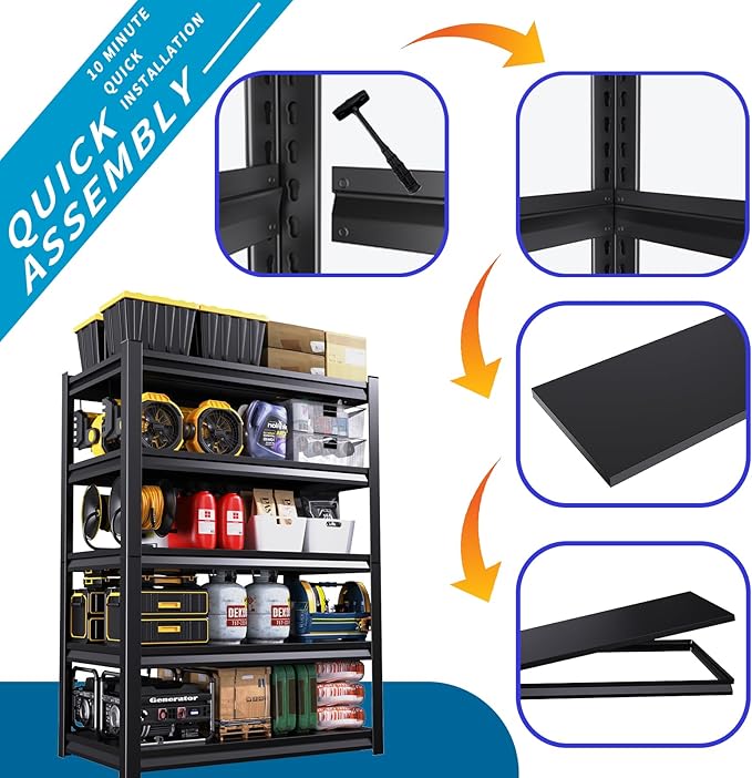 72''H Garage Shelving Heavy Duty 5-Tier Adjustable Storage Shelves Unit,3000 LBS Metal Utility Rack Shelf for Industries, Warehouses, Basement,Black (72''H x 36''W x 12''D)