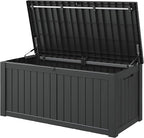 150 Gallon Outdoor Storage Box, Resin Deck Boxes Outdoor Waterproof For Patio Furniture, Garden Tools, Pool Supplies, Lockable And UV Resistant (Striped Black)