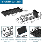 Compact Small Dish Rack Sink Drying Rack with Silicone Mat, Stainless Steel Dish Drainer for Kitchen Cabinet, Kitchen Sink Rack,Dish Holder, Black