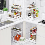 Under Sink Organizer, Heavy Duty Metal Pull Out Cabinet Organizer Slide Out Sink Shelf Organizer Height Adjustable, Multi-Purpose Storage Shelf for Kitchen Bathroom(White,1Pack)