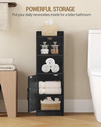 Bathroom Storage Cabinet, Small Farmhouse Corner Floor Cabinet with Door and Shelves, Narrow Toilet Paper Holder Stand, Bathroom Organizer with Adjustable Shelf, for Small Spaces, Black