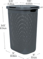 Mind Reader Slim Laundry Hamper with Lid, 60L Tall Clothes Basket, Narrow Tapered Design for Bathrooms, Closets and Laundry Rooms, Plastic, Gray