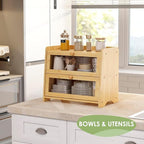 Large Bread Box for Kitchen Countertop, Double Layer Breadbox Bread Container Storage with Acrylic Door, Wooden Farmhouse Bread Holder (Bamboo, Large-16.54" L x 9.84" W x 14.96" H)