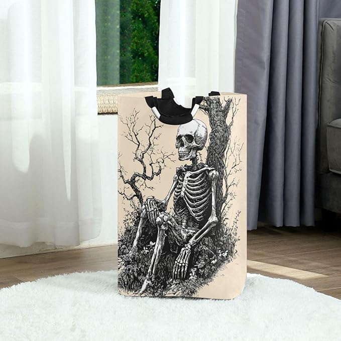 Gothic Skeleton Laundry Basket for College Dorm,50L Collapsible Portable Laundry Hamper Storage Basket for Toys Clothes Organizer