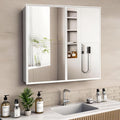 26 x 32 inch, Bathroom Medicine Cabinet, Double Mirror Doors, Bathroom Recessed Cabinet, Platstic Framed with Double Doors Wall Cabinet, Removable Glass Shelves, Recessed or Surface Mount