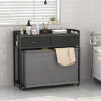 Laundry Hamper Laundry Basket with 3 Section Pull-Out Rolling Bags, Laundry Sorter for Organization and Storage with 2 Pull-Out Drawers for Laundry Room, Bathroom, Bedroom Use (Black)