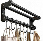 Hanging Wall Mount Knife Wall Mount,Kitchen Utensil Hanger,Space-Saving Kitchen Utensil Rack with Hooks,Kitchen Storage Shelf for Utensils Spatula Spoon, Easy to Clean (Black, 40CM+8Hook)