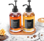 Coffee Syrup Dispenser for Coffee Bar, Set of 2 Simple Glass Syrup Bottle w. Pump and Labels, 16.9 oz 500ml Syrup Pump Dispenser, Syrup Dispenser Black