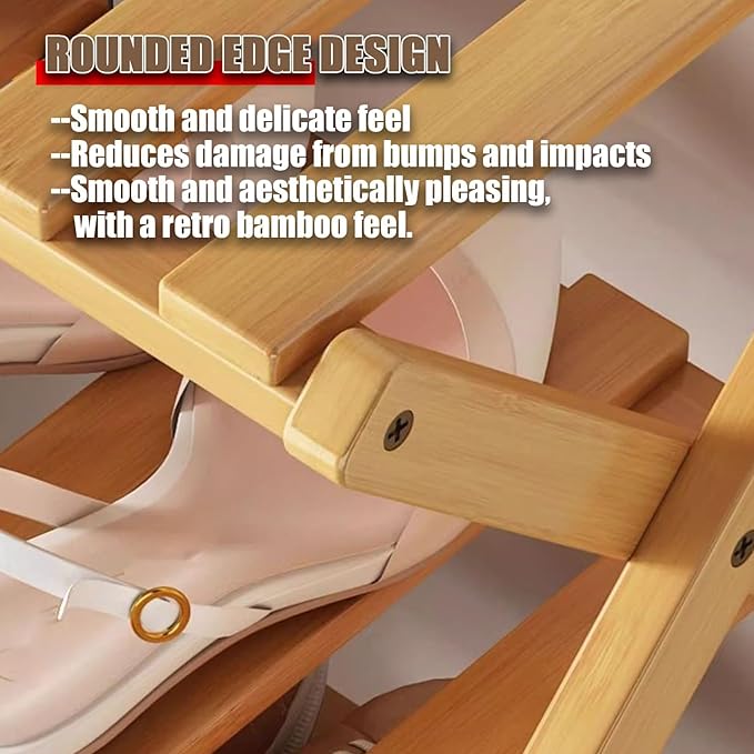 The 9-Tier No-Assembly Bamboo Rack, 2-9 Tier Folding Shoe Storage Rack, Space-Saving Organizer for Shoes, No Assembly Narrow Shoe Shelf for Entryway Closet Dorm (Brown, 7 Tier)