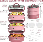 Lunch Box, Stackable 3 Layers Containers, Portable 94OZ Large Capacity Leakproof Bento Box with Spoon & Fork & Sauce Boxes, Microwave Safe Lunch Box for Kids and Adults
