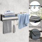 Towel Racks for Bathroom Wall Mounted, 24 Inch Foldable Towel Holder with 5 Movable Hooks,Rustproof Towel Organizer for Bathroom Lavatory Hotel Bath Matte Black