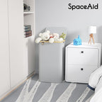 SpaceAid Laundry Hamper with Lid, 110L Large Tall Clothes Basket Bin with Bamboo Handles, Collapsible Laundry Hamper for Bedroom, Bathroom, Dorm, Laundry Room - Light Grey